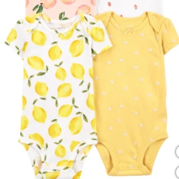 4-Pack of Carter's Girls 18M short-sleeved onesies body suits in yellows/pinks - Picture 2 of 7